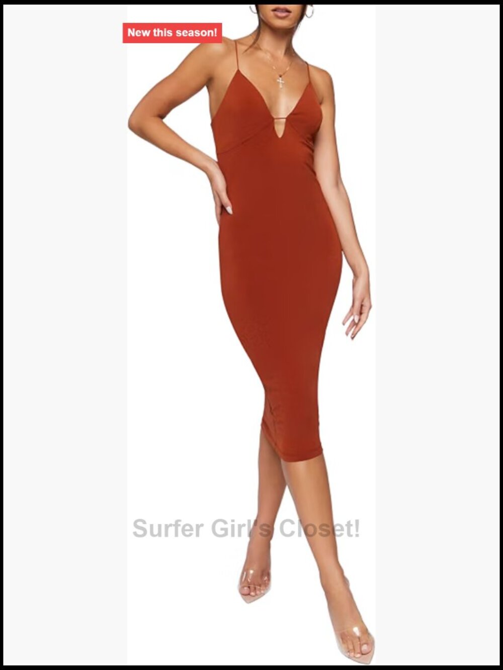 Sleeveless Plunging V-Neck Bodycon Midi Dress